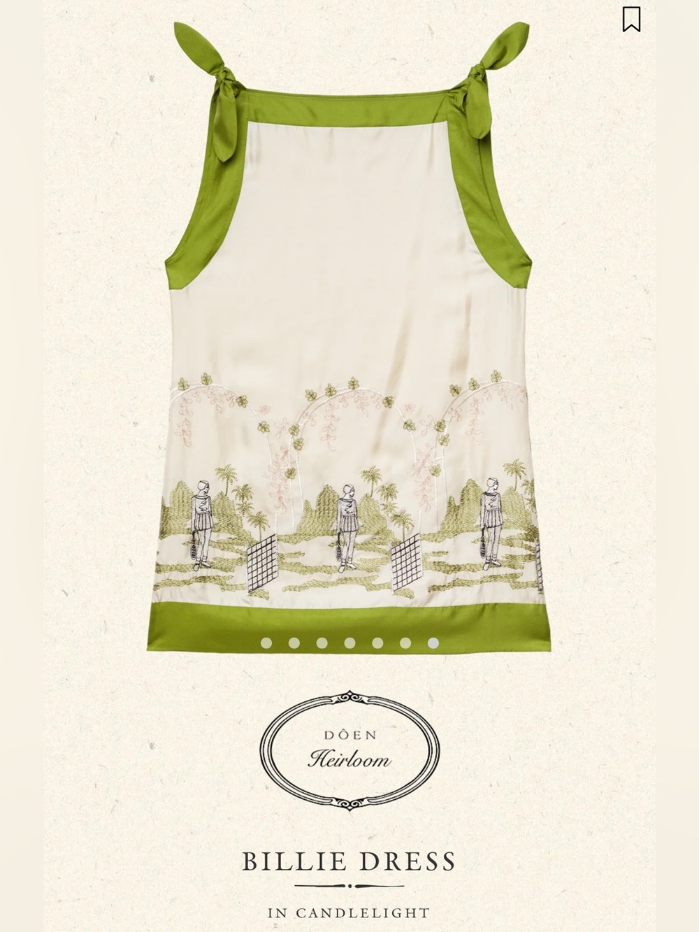 Doen Billie Dress in Cream with Olive Green Trim